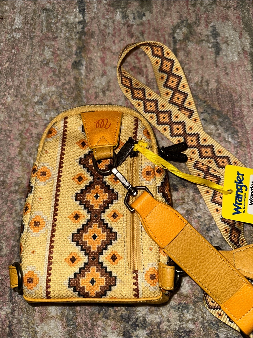 wrangler yellow aztec print crossbody purse removable adjustable strap sling bag - Picture 3 of 6